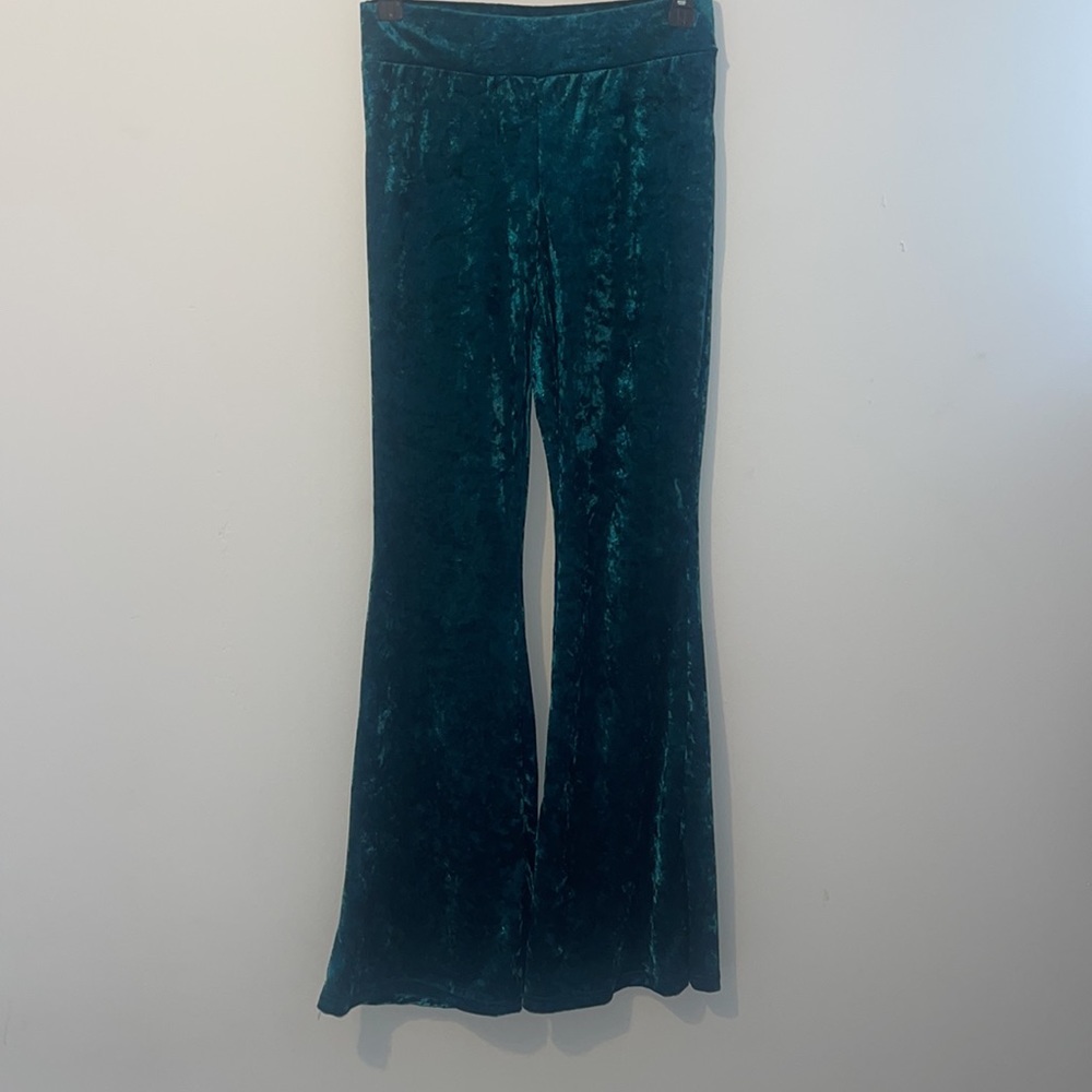 Christmas green velvet flare pants